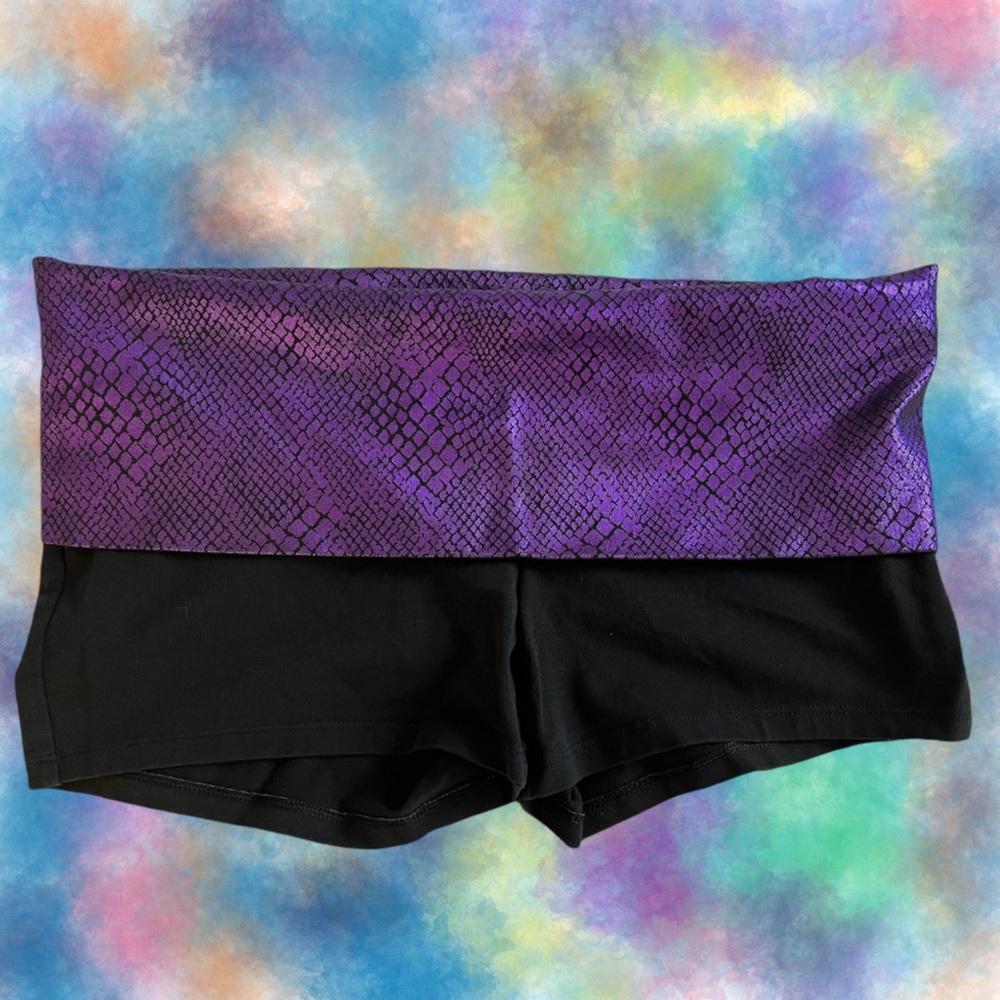 VS PINK Yoga Shorts | Purple Metallic/Foil/Snakeskin Print | Size: M